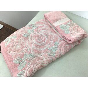 Vintage Fieldcrest Sculpted Pink Rose Bath Towel Made USA